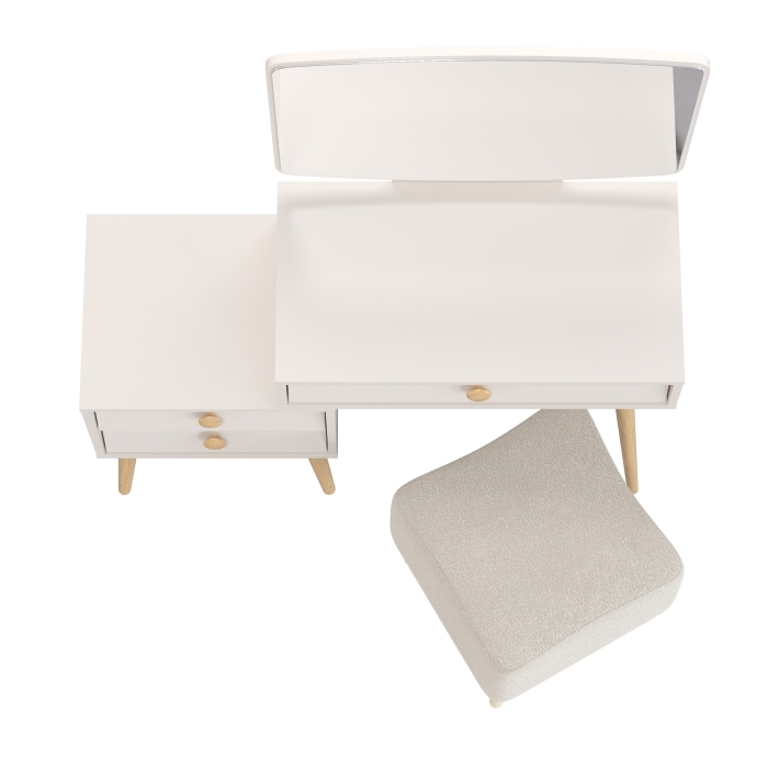 Афина Спальня 4-25901М1к.с. Трюмо + Банкетка 6-5133ТКВмол Куби, цвет кашемир серый/ткань молоко, ШхГхВ 105х38,6х129 + 41х41х45 см., универс. сб.