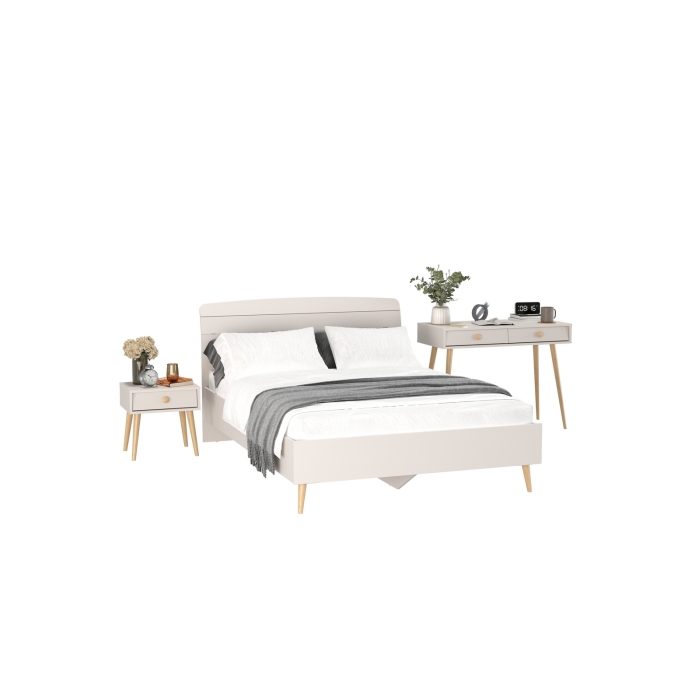 Афина Спальня Кровать 1400 + Стол + Тумба, цвет кашемир серый, ШхГхВ 144,6х210,2х95,7 + 100х45х76 + 45х37х45 см., 1400х2000 мм., б/м, осн. есть