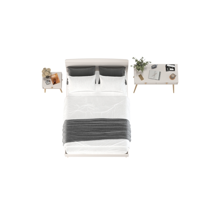 Афина Спальня Кровать 1400 + Стол + Тумба, цвет кашемир серый, ШхГхВ 144,6х210,2х95,7 + 100х45х76 + 45х37х45 см., 1400х2000 мм., б/м, осн. есть