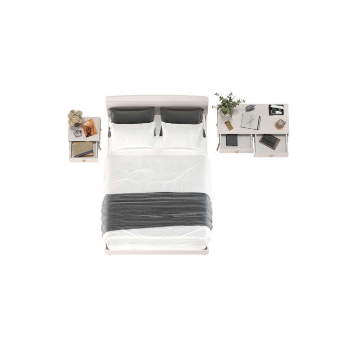 Афина Спальня Кровать 1400 + Стол + Тумба, цвет кашемир серый, ШхГхВ 144,6х210,2х95,7 + 100х45х76 + 45х37х45 см., 1400х2000 мм., б/м, осн. есть