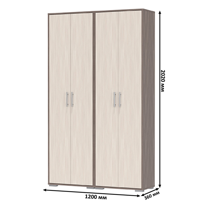 Два шкафа для одежды Домино 2-3430бод.тем/св, цвет бодега тёмный/бодега светлый, ШхГхВ 120х36х202 см.