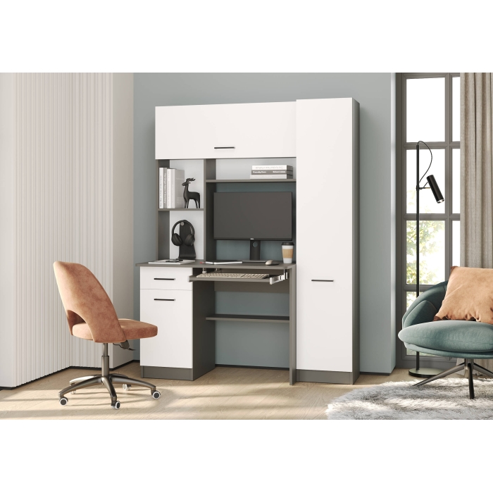 Стол рабочий 6-0603Мграф/бел Альфа, цвет графит/белый, ШхГхВ 137х61х181 см., универсальная сборка