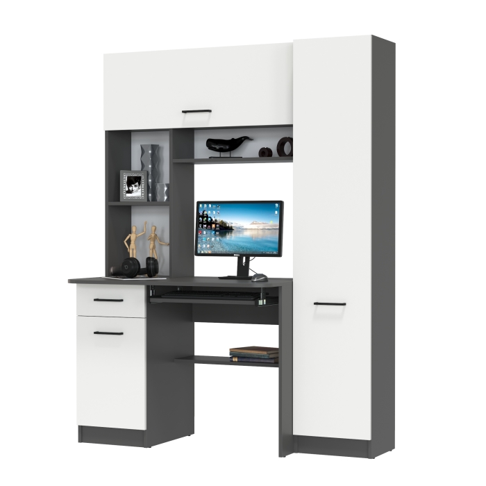 Стол рабочий 6-0603Мграф/бел Альфа, цвет графит/белый, ШхГхВ 137х61х181 см., универсальная сборка