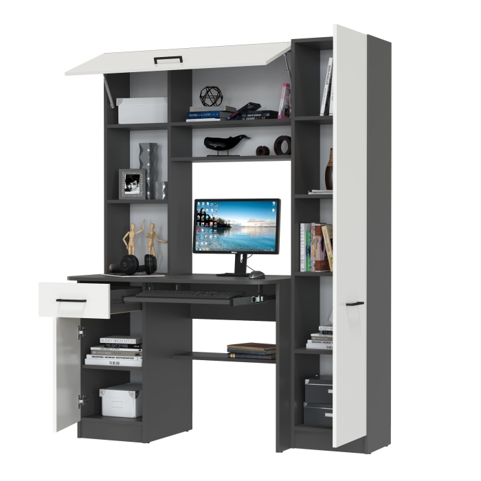 Стол рабочий 6-0603Мграф/бел Альфа, цвет графит/белый, ШхГхВ 137х61х181 см., универсальная сборка