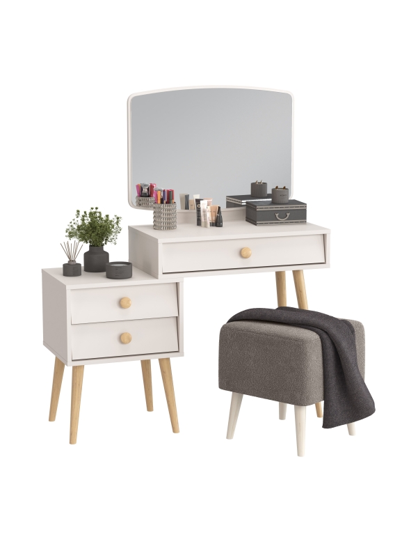 Афина Спальня 4-25901М1к.с. Трюмо + Банкетка 6-5133ТКВсерый Куби, цвет кашемир серый/ткань серая, ШхГхВ 105х38,6х129 + 41х41х45 см., универс. сб.