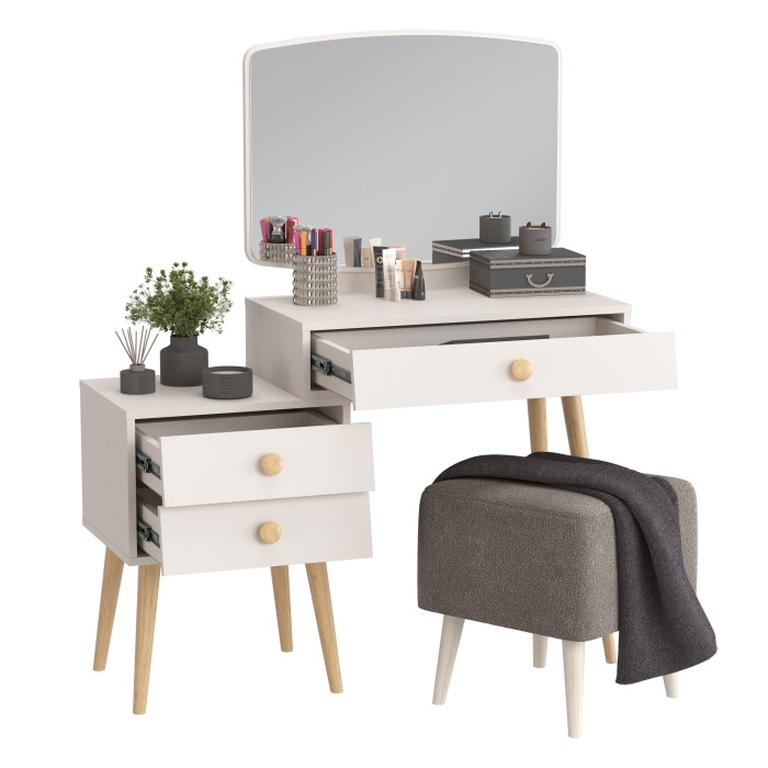 Афина Спальня 4-25901М1к.с. Трюмо + Банкетка 6-5133ТКВсерый Куби, цвет кашемир серый/ткань серая, ШхГхВ 105х38,6х129 + 41х41х45 см., универс. сб.