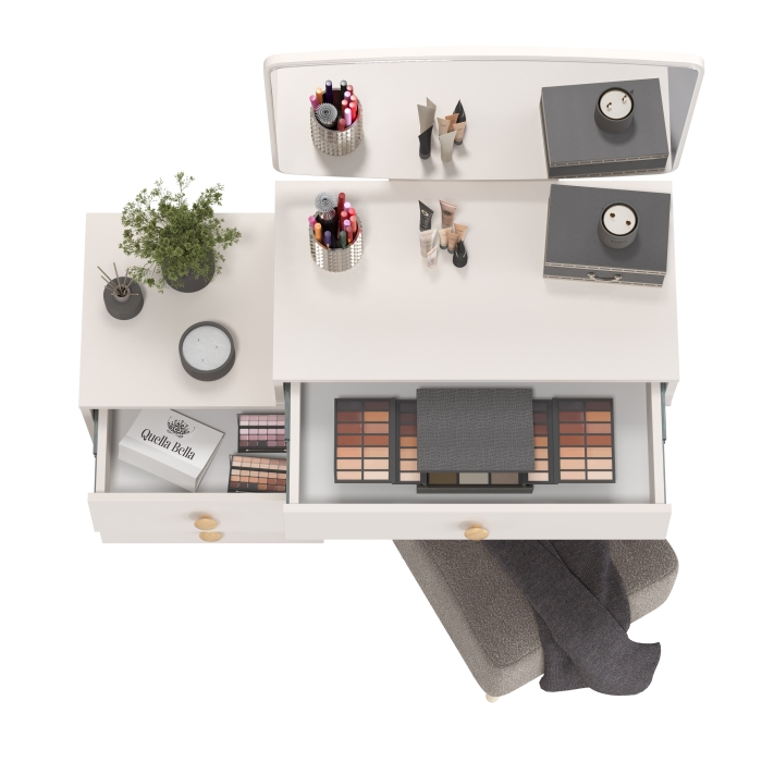 Афина Спальня 4-25901М1к.с. Трюмо + Банкетка 6-5133ТКВсерый Куби, цвет кашемир серый/ткань серая, ШхГхВ 105х38,6х129 + 41х41х45 см., универс. сб.