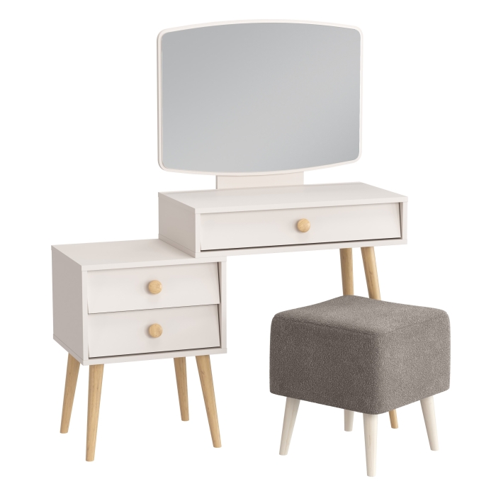 Афина Спальня 4-25901М1к.с. Трюмо + Банкетка 6-5133ТКВсерый Куби, цвет кашемир серый/ткань серая, ШхГхВ 105х38,6х129 + 41х41х45 см., универс. сб.