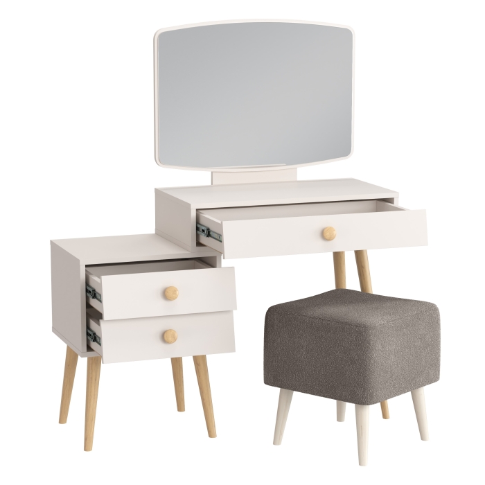 Афина Спальня 4-25901М1к.с. Трюмо + Банкетка 6-5133ТКВсерый Куби, цвет кашемир серый/ткань серая, ШхГхВ 105х38,6х129 + 41х41х45 см., универс. сб.