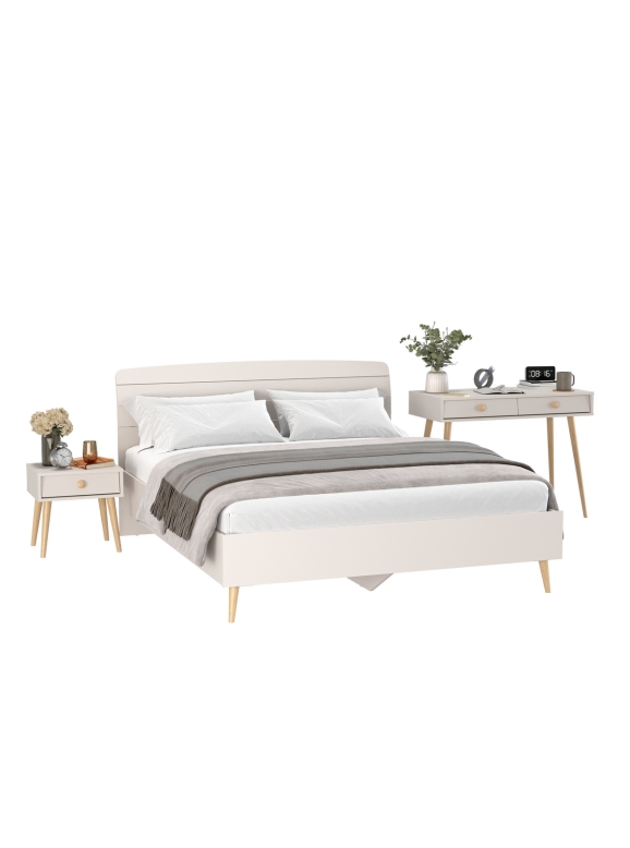 Афина Спальня Кровать 1600 + Стол + Тумба, цвет кашемир серый, ШхГхВ 164,6х210,2х95,6 + 100х45х76 + 45х37х45 см., 1600х2000 мм., б/м, осн. есть