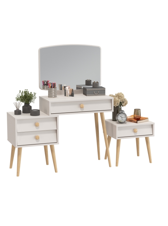 Афина Спальня Трюмо + Тумба прикроватная, цвет кашемир серый, ШхГхВ 105х38,6х129 + 45х37х45 см., универсальная сборка