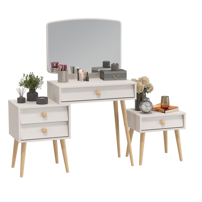 Афина Спальня Трюмо + Тумба прикроватная, цвет кашемир серый, ШхГхВ 105х38,6х129 + 45х37х45 см., универсальная сборка