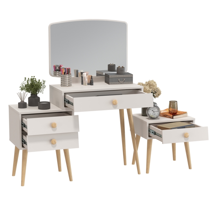 Афина Спальня Трюмо + Тумба прикроватная, цвет кашемир серый, ШхГхВ 105х38,6х129 + 45х37х45 см., универсальная сборка