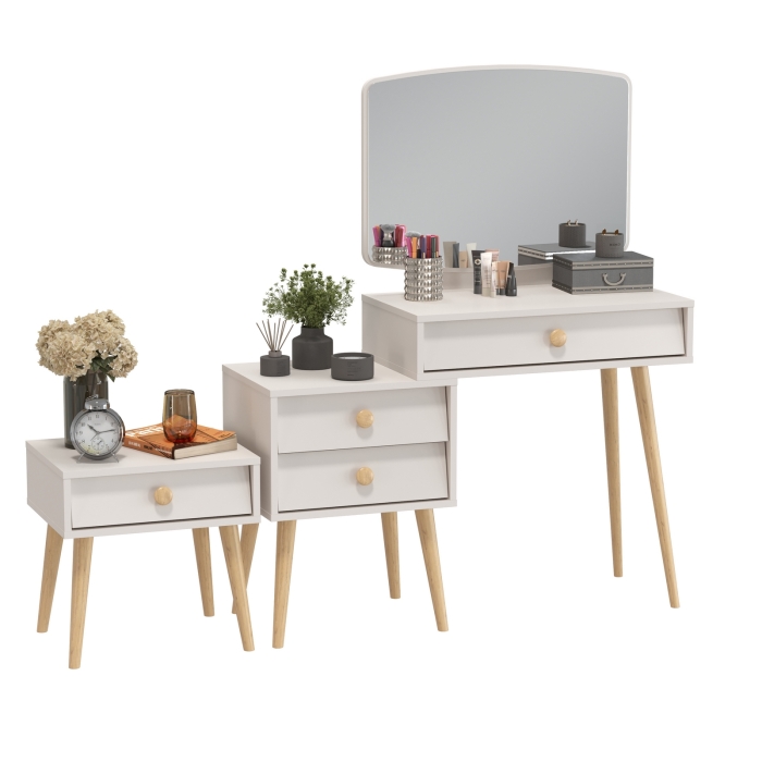 Афина Спальня Трюмо + Тумба прикроватная, цвет кашемир серый, ШхГхВ 105х38,6х129 + 45х37х45 см., универсальная сборка