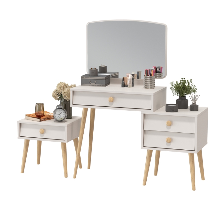 Афина Спальня Трюмо + Тумба прикроватная, цвет кашемир серый, ШхГхВ 105х38,6х129 + 45х37х45 см., универсальная сборка