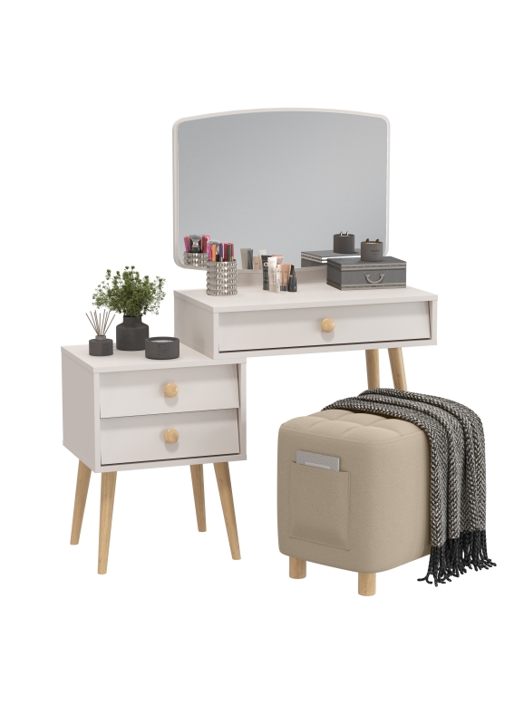 Афина Спальня 4-25901М1к.с. Трюмо + Банкетка 6-5127ТКВбеж Вики, цвет кашемир серый/ткань бежевая, ШхГхВ 105х38,6х129 + 53х40х46 см., универс. сб.