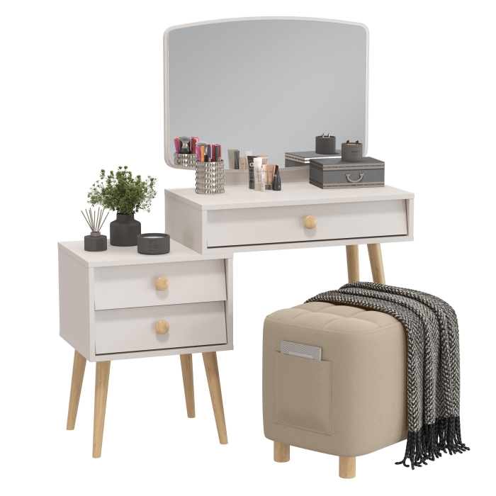 Афина Спальня 4-25901М1к.с. Трюмо + Банкетка 6-5127ТКВбеж Вики, цвет кашемир серый/ткань бежевая, ШхГхВ 105х38,6х129 + 53х40х46 см., универс. сб.