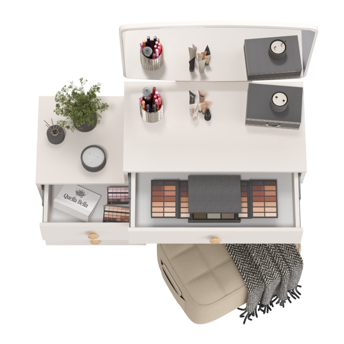 Афина Спальня 4-25901М1к.с. Трюмо + Банкетка 6-5127ТКВбеж Вики, цвет кашемир серый/ткань бежевая, ШхГхВ 105х38,6х129 + 53х40х46 см., универс. сб.