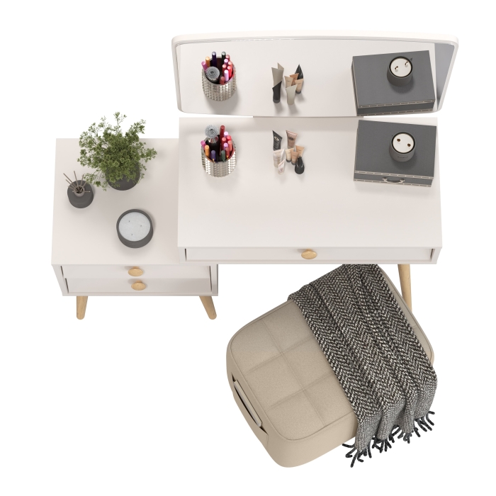 Афина Спальня 4-25901М1к.с. Трюмо + Банкетка 6-5127ТКВбеж Вики, цвет кашемир серый/ткань бежевая, ШхГхВ 105х38,6х129 + 53х40х46 см., универс. сб.