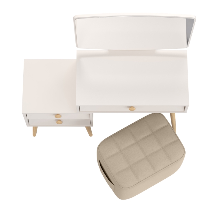 Афина Спальня 4-25901М1к.с. Трюмо + Банкетка 6-5127ТКВбеж Вики, цвет кашемир серый/ткань бежевая, ШхГхВ 105х38,6х129 + 53х40х46 см., универс. сб.