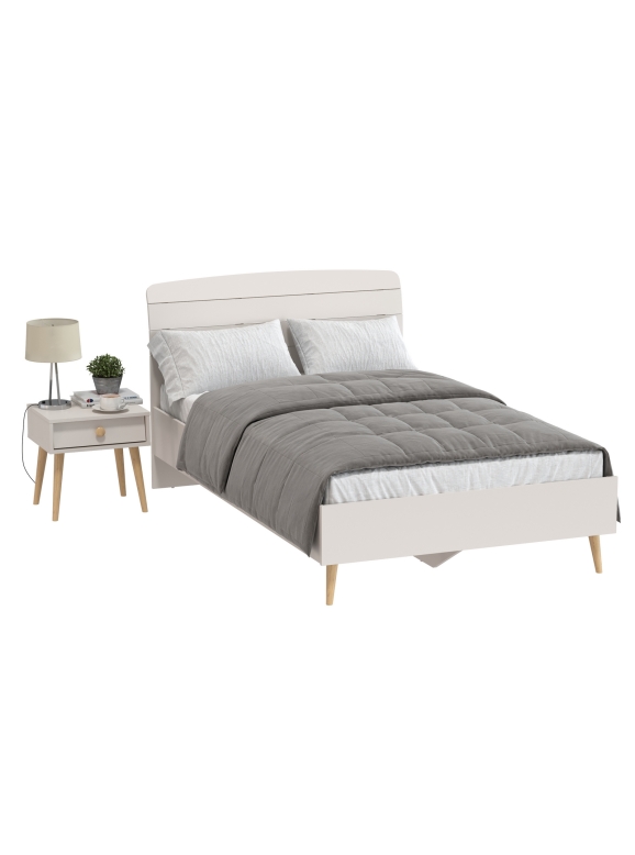 Афина Спальня Кровать 1200 + Тумба прикроватная, цвет кашемир серый, ШхГхВ 123,6х210,2х95,7 + 45х37х45 см., сп.м. 1200х2000 мм., б/м, основание есть