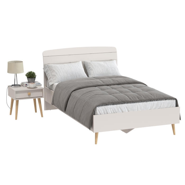 Афина Спальня Кровать 1200 + Тумба прикроватная, цвет кашемир серый, ШхГхВ 123,6х210,2х95,7 + 45х37х45 см., сп.м. 1200х2000 мм., б/м, основание есть