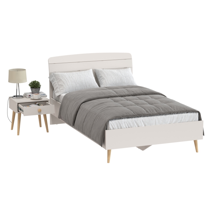 Афина Спальня Кровать 1200 + Тумба прикроватная, цвет кашемир серый, ШхГхВ 123,6х210,2х95,7 + 45х37х45 см., сп.м. 1200х2000 мм., б/м, основание есть