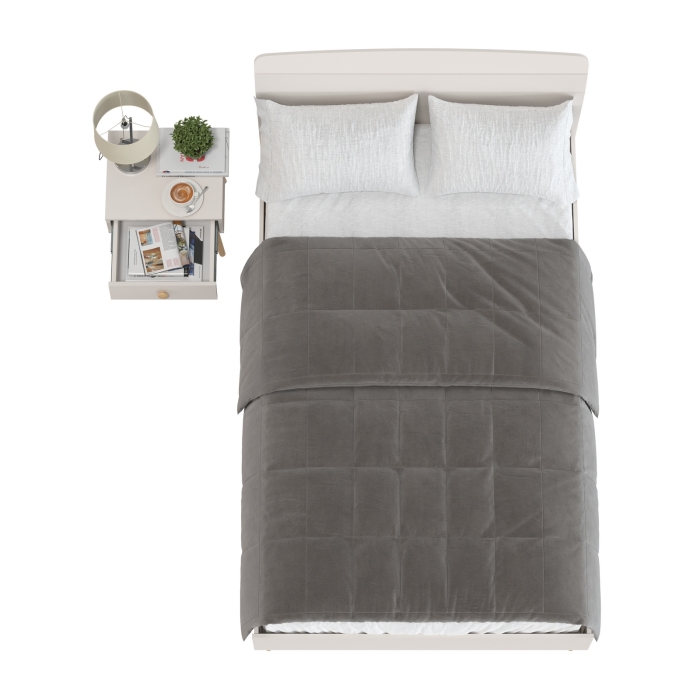 Афина Спальня Кровать 1200 + Тумба прикроватная, цвет кашемир серый, ШхГхВ 123,6х210,2х95,7 + 45х37х45 см., сп.м. 1200х2000 мм., б/м, основание есть