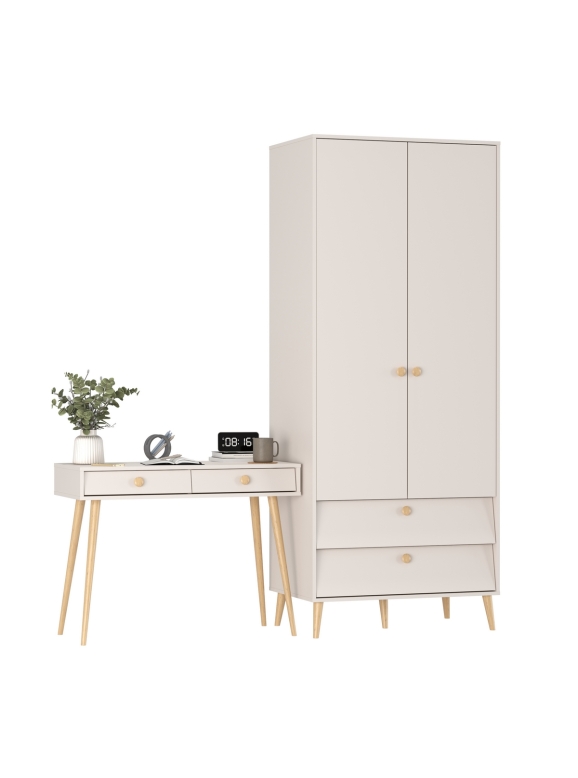 Афина Спальня Шкаф 2-х дверный + Стол, цвет кашемир серый, ШхГхВ 90,3х56,3х220 + 100х45х76 см., универсальная сборка