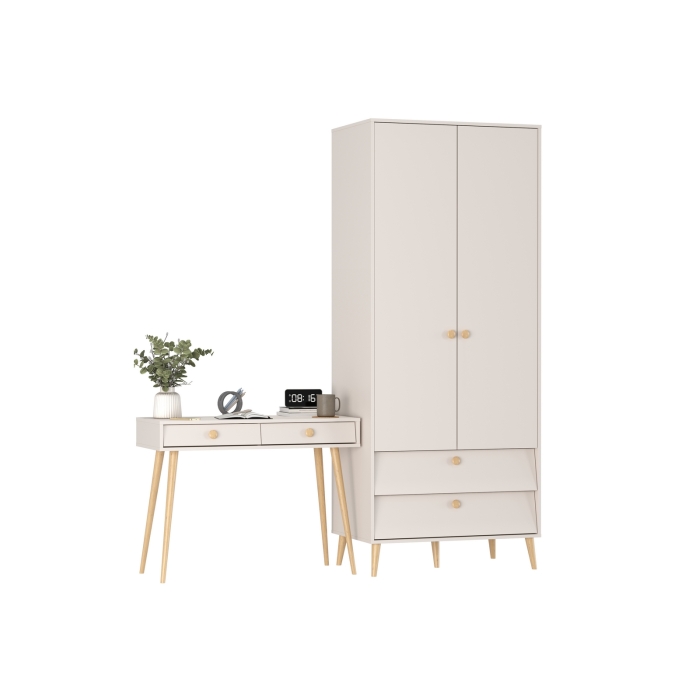 Афина Спальня Шкаф 2-х дверный + Стол, цвет кашемир серый, ШхГхВ 90,3х56,3х220 + 100х45х76 см., универсальная сборка