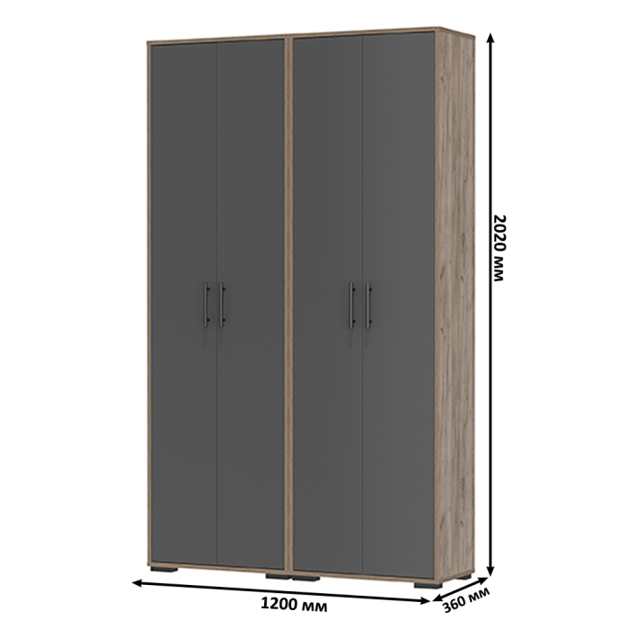 Два шкафа для одежды Домино 2-3430дкт/граф цвет дуб крафт табачный/графит, ШхГхВ 120х36х202 см.