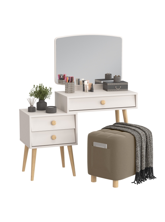 Афина Спальня 4-25901М1к.с. Трюмо + Банкетка 6-5127ТКВорех Вики, цвет кашемир серый/ткань орех, ШхГхВ 105х38,6х129 + 53х40х46 см., универс. сб.