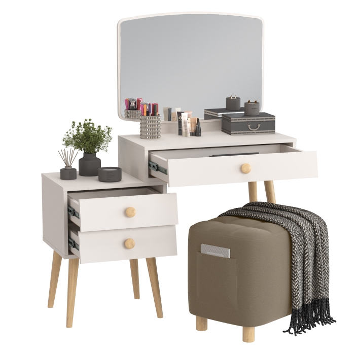 Афина Спальня 4-25901М1к.с. Трюмо + Банкетка 6-5127ТКВорех Вики, цвет кашемир серый/ткань орех, ШхГхВ 105х38,6х129 + 53х40х46 см., универс. сб.