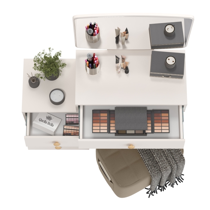 Афина Спальня 4-25901М1к.с. Трюмо + Банкетка 6-5127ТКВорех Вики, цвет кашемир серый/ткань орех, ШхГхВ 105х38,6х129 + 53х40х46 см., универс. сб.