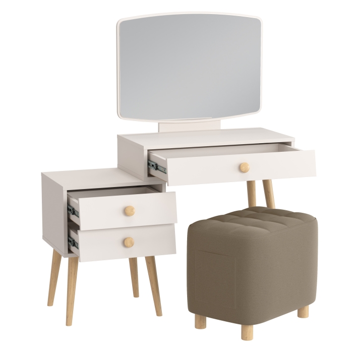 Афина Спальня 4-25901М1к.с. Трюмо + Банкетка 6-5127ТКВорех Вики, цвет кашемир серый/ткань орех, ШхГхВ 105х38,6х129 + 53х40х46 см., универс. сб.