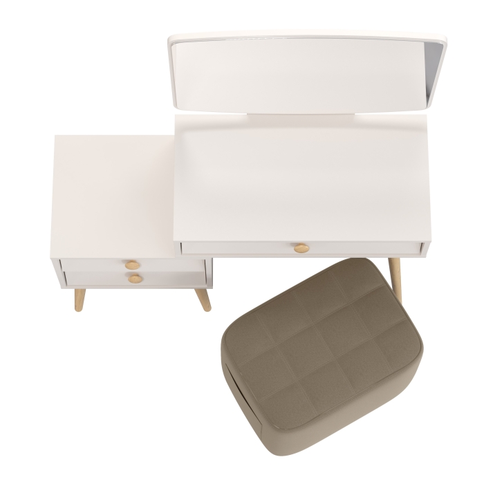 Афина Спальня 4-25901М1к.с. Трюмо + Банкетка 6-5127ТКВорех Вики, цвет кашемир серый/ткань орех, ШхГхВ 105х38,6х129 + 53х40х46 см., универс. сб.