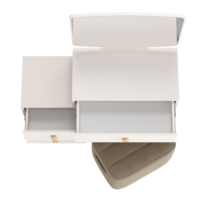 Афина Спальня 4-25901М1к.с. Трюмо + Банкетка 6-5127ТКВорех Вики, цвет кашемир серый/ткань орех, ШхГхВ 105х38,6х129 + 53х40х46 см., универс. сб.