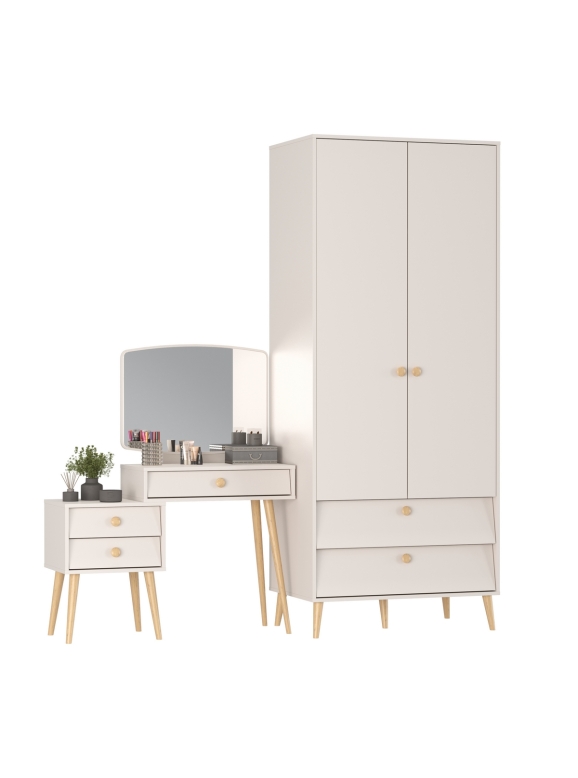 Афина Спальня Шкаф 2-х дверный + Трюмо, цвет кашемир серый, ШхГхВ 90,3х56,3х220 + 105х38,6х129 см., универсальная сборка