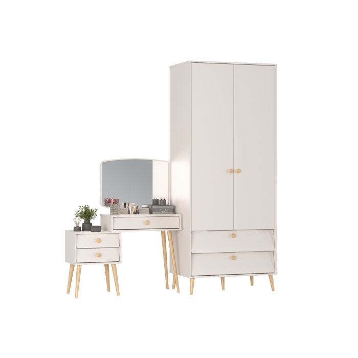 Афина Спальня Шкаф 2-х дверный + Трюмо, цвет кашемир серый, ШхГхВ 90,3х56,3х220 + 105х38,6х129 см., универсальная сборка