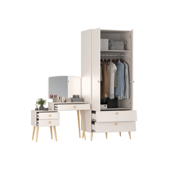 Афина Спальня Шкаф 2-х дверный + Трюмо, цвет кашемир серый, ШхГхВ 90,3х56,3х220 + 105х38,6х129 см., универсальная сборка