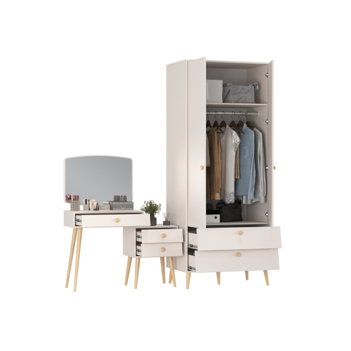 Афина Спальня Шкаф 2-х дверный + Трюмо, цвет кашемир серый, ШхГхВ 90,3х56,3х220 + 105х38,6х129 см., универсальная сборка