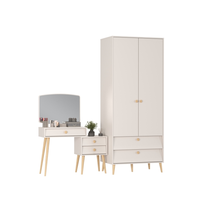 Афина Спальня Шкаф 2-х дверный + Трюмо, цвет кашемир серый, ШхГхВ 90,3х56,3х220 + 105х38,6х129 см., универсальная сборка