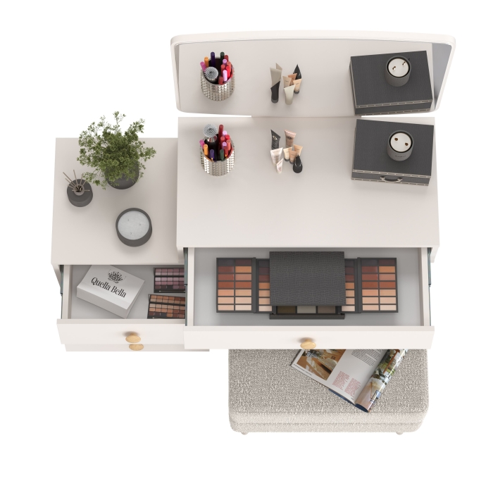 Афина Спальня 4-25901М1к.с. Трюмо + Банкетка 6-5138ТКШсв.серый Тифани, цвет кашемир серый/ткань светло-серая, ШхГхВ 105х38,6х129 + 55х33х46 см, ун. сб