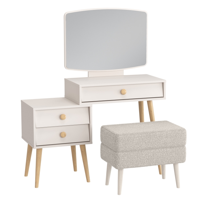 Афина Спальня 4-25901М1к.с. Трюмо + Банкетка 6-5138ТКШсв.серый Тифани, цвет кашемир серый/ткань светло-серая, ШхГхВ 105х38,6х129 + 55х33х46 см, ун. сб