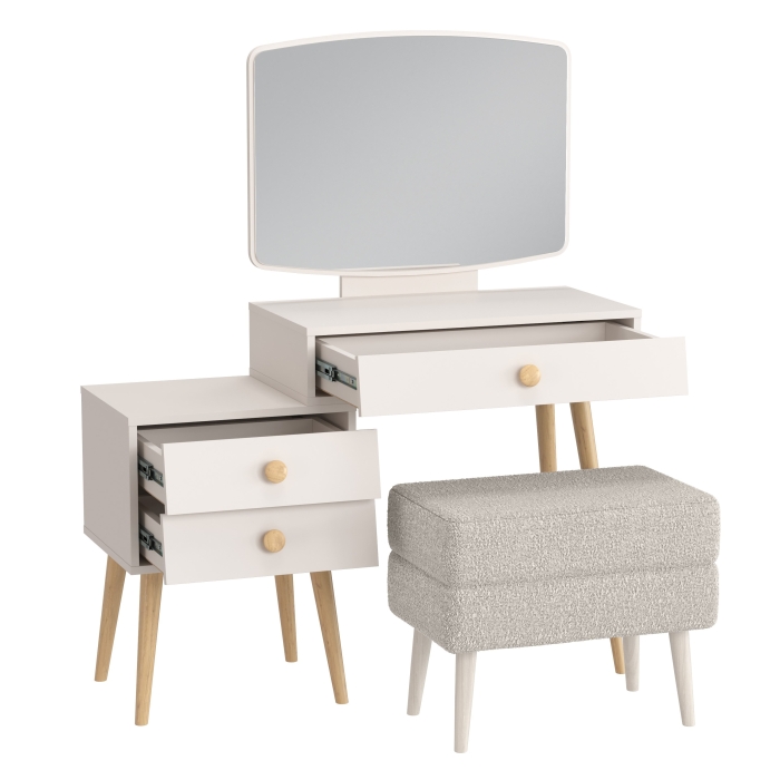 Афина Спальня 4-25901М1к.с. Трюмо + Банкетка 6-5138ТКШсв.серый Тифани, цвет кашемир серый/ткань светло-серая, ШхГхВ 105х38,6х129 + 55х33х46 см, ун. сб