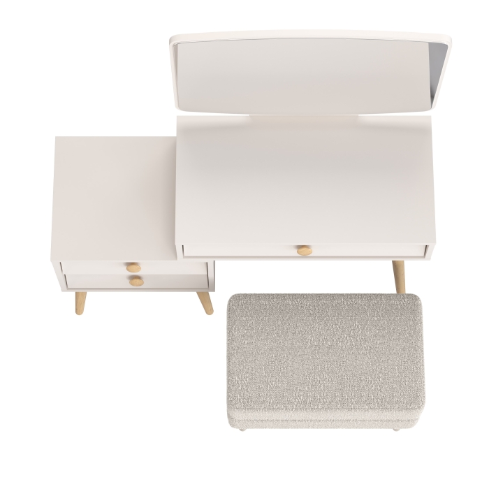 Афина Спальня 4-25901М1к.с. Трюмо + Банкетка 6-5138ТКШсв.серый Тифани, цвет кашемир серый/ткань светло-серая, ШхГхВ 105х38,6х129 + 55х33х46 см, ун. сб