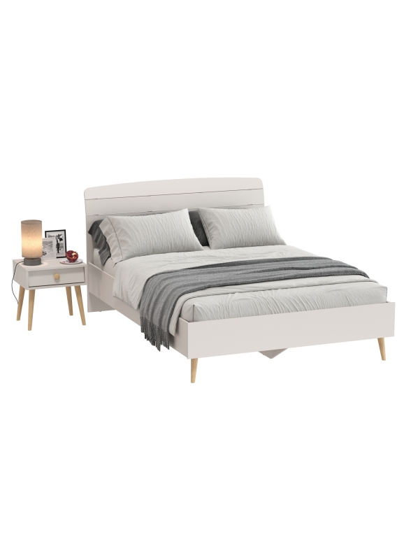 Афина Спальня Кровать 1400 + Тумба прикроватная, цвет кашемир серый, ШхГхВ 144,6х210,2х95,7 + 45х37х45 см., сп.м. 1400х2000 мм., б/м, основание есть