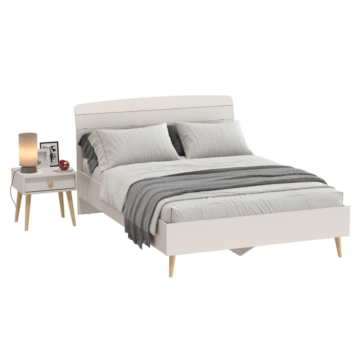 Афина Спальня Кровать 1400 + Тумба прикроватная, цвет кашемир серый, ШхГхВ 144,6х210,2х95,7 + 45х37х45 см., сп.м. 1400х2000 мм., б/м, основание есть