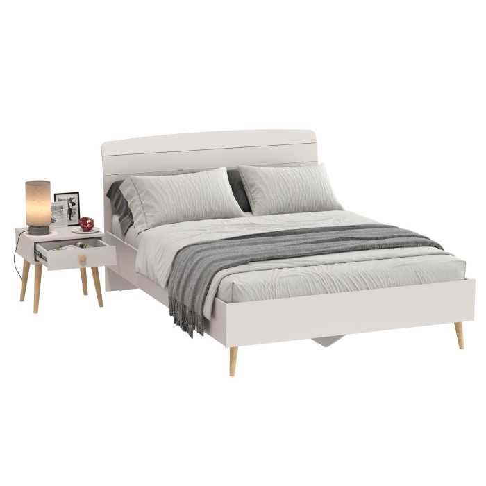 Афина Спальня Кровать 1400 + Тумба прикроватная, цвет кашемир серый, ШхГхВ 144,6х210,2х95,7 + 45х37х45 см., сп.м. 1400х2000 мм., б/м, основание есть