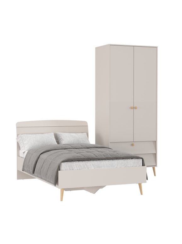 Афина Спальня Кровать 1200 + Шкаф 2-х дверный, цвет кашемир серый, ШхГхВ 123,6х210,2х95,7 + 90,3х56,3х220 см., сп.м. 1200х2000 мм., б/м, осн. есть